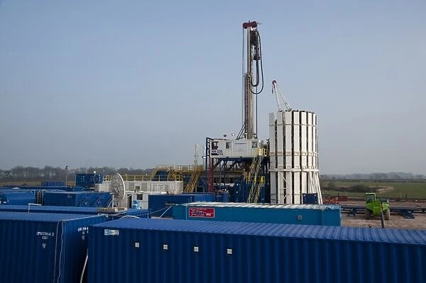 Cuadrilla shale gas drilling rig, drilling hole before service rig prepares for fracking, Singleton, Blackpool