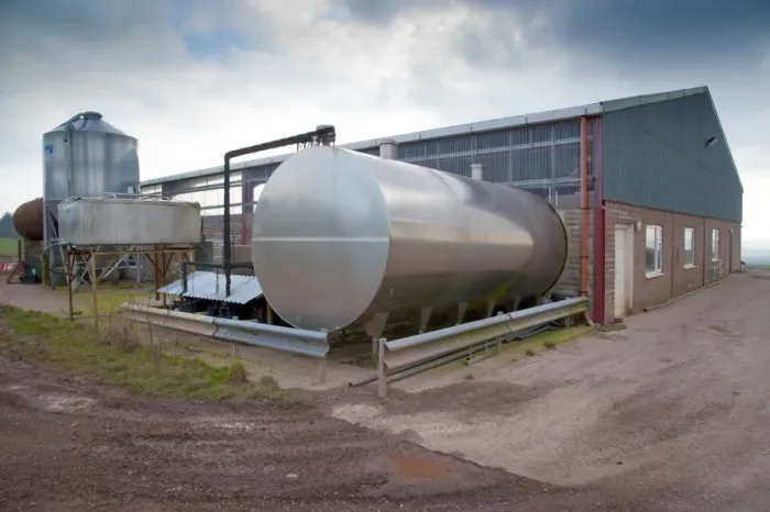 Framed Print : Dairy farming, bulk milk tank outside rotary parlour, Dumfries, Scotland, march Framed Print : Dairy farming, bulk milk tank outside rotary parlour, Dumfries, Scotland, march