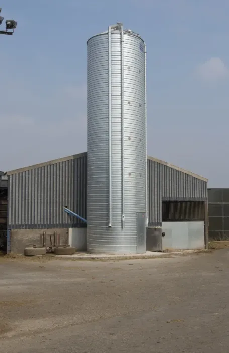 Framed Print : Dairy farming, metal feed bin on dairy farm, Lancashire, England, April