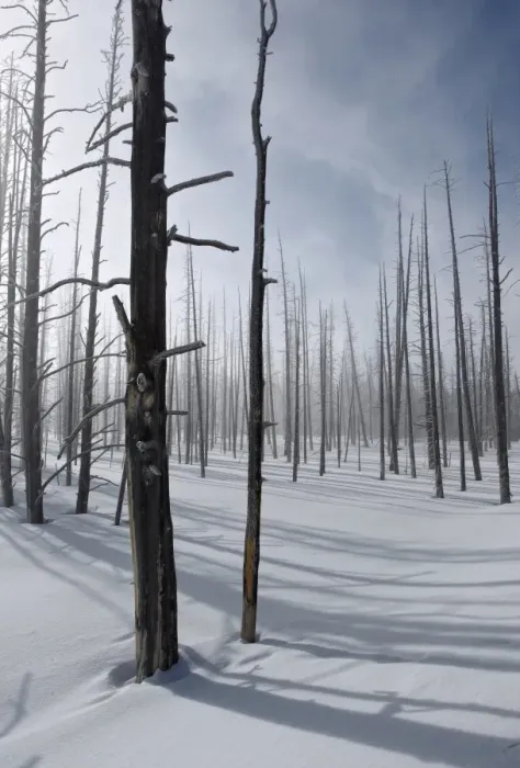 Framed Print : Dead trees in snow, Yellowstone N. P. Wyoming, U. S. A. february Framed Print : Dead trees in snow, Yellowstone N. P. Wyoming, U. S. A. february