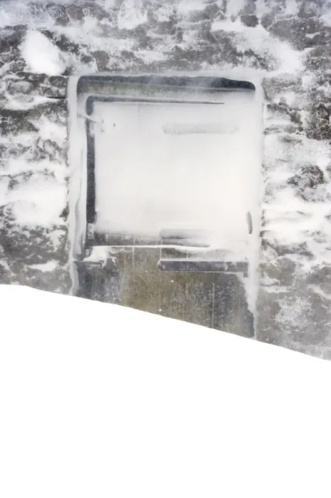 Framed Print : Doors on stone field barn behind snowdrift during snowstorm, Cumbria, England, March Framed Print : Doors on stone field barn behind snowdrift during snowstorm, Cumbria, England, March