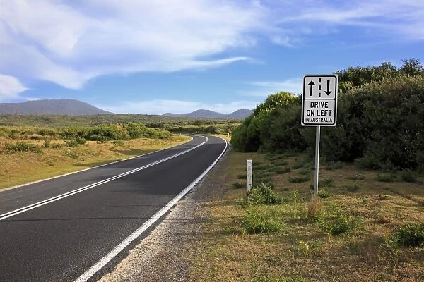 Drive On Left sign on roadside verge, Australia, October