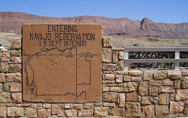 Entering Navajo Reservation sign, Colorado Bridge, near Page, Arizona, U. S. A. May