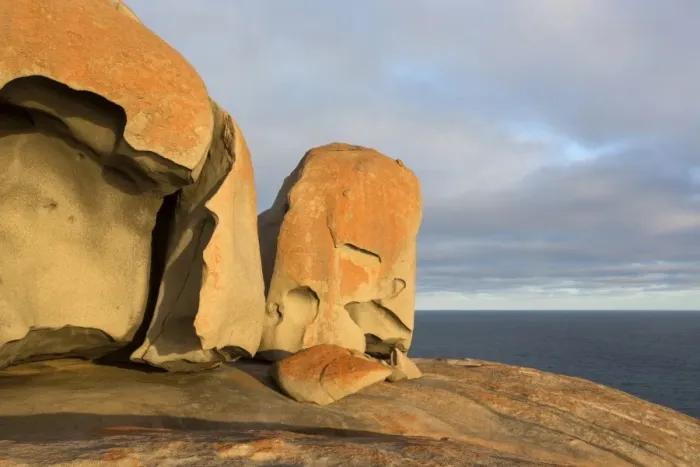Framed Print : Eroded coastal rocks on granite outcrop at sunset, Remarkable Rocks, Flinders Chase N. P
