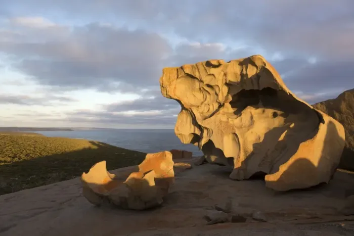 Framed Print : Eroded coastal rocks on granite outcrop at sunset, Remarkable Rocks, Flinders Chase N. P Framed Print : Eroded coastal rocks on granite outcrop at sunset, Remarkable Rocks, Flinders Chase N. P