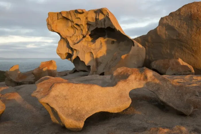 Framed Print : Eroded coastal rocks on granite outcrop at sunset, Remarkable Rocks, Flinders Chase N. P Framed Print : Eroded coastal rocks on granite outcrop at sunset, Remarkable Rocks, Flinders Chase N. P
