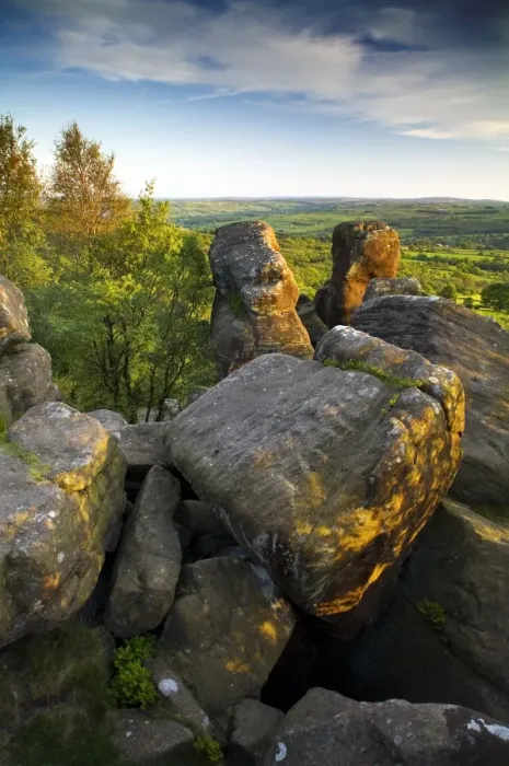 Framed Print : Eroded Millstone Grit sandstone rocks, Brimham Rocks, Brimham Moor, North Yorkshire, England, may Framed Print : Eroded Millstone Grit sandstone rocks, Brimham Rocks, Brimham Moor, North Yorkshire, England, may