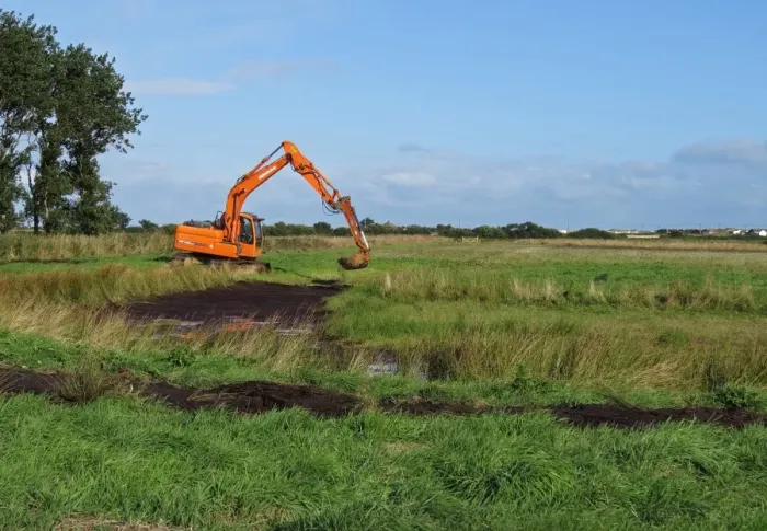 Framed Print : Excavator excavating wader scrape in Higher Level Stewardship scheme land, Norfolk, England, September Framed Print : Excavator excavating wader scrape in Higher Level Stewardship scheme land, Norfolk, England, September