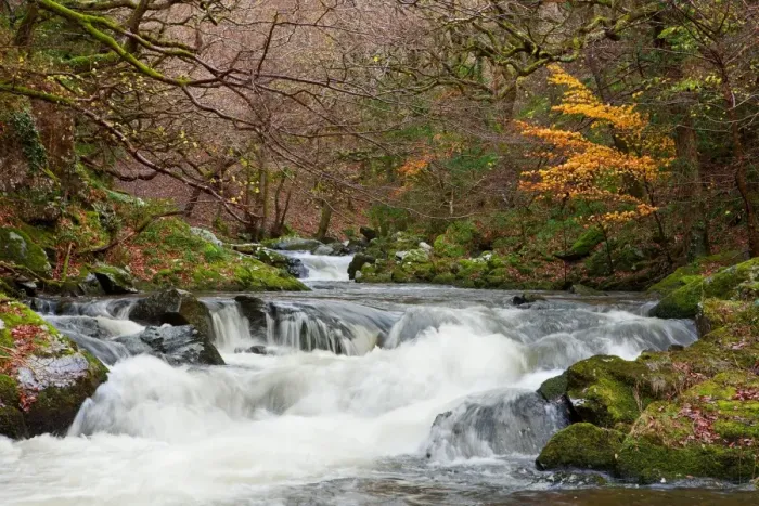 Framed Print : Fast-flowing river cascades in woodland habitat, East Lyn River, Barton Woods, near Watersmeet, Exmoor N. P