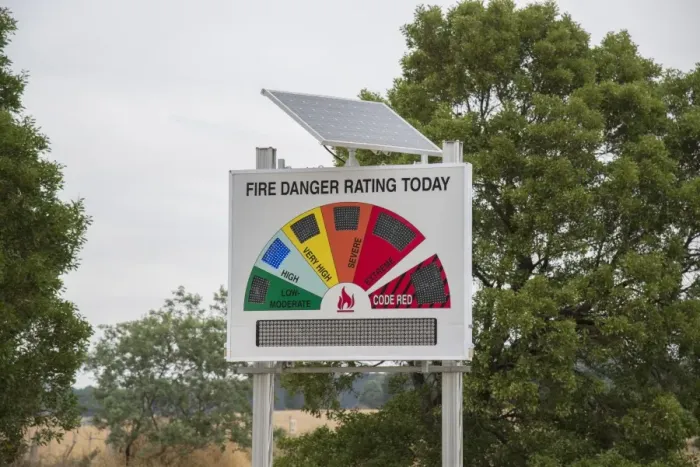 Framed Print : Fire Danger Rating Today sign at high level, Victoria, Australia, February Framed Print : Fire Danger Rating Today sign at high level, Victoria, Australia, February