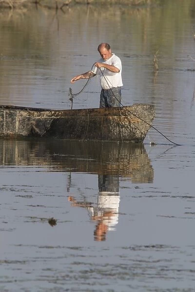 Fisherman on Lake kerkini Northern Greece