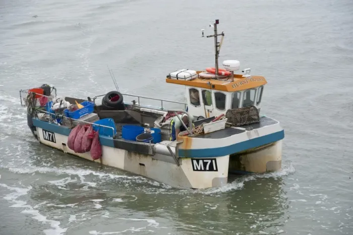 Framed Print : Fishing boat entering harbour, Saundersfoot, Pembrokeshire, Wales, August Framed Print : Fishing boat entering harbour, Saundersfoot, Pembrokeshire, Wales, August