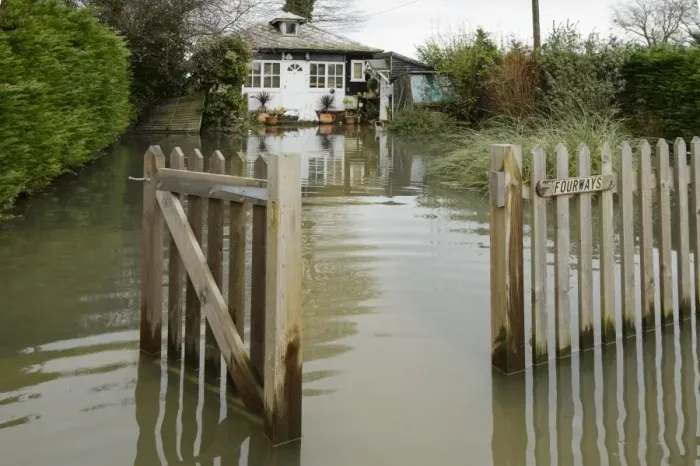 Framed Print : Floodwater in house garden during river flood, River Thames, Chertsey, Surrey, England, February 2014 Framed Print : Floodwater in house garden during river flood, River Thames, Chertsey, Surrey, England, February 2014