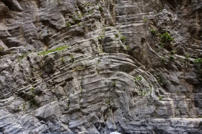 Framed Print : Folded strata in high limestone cliffs, Samaria Gorge N. P. White Mountains, Crete, Greece, May
