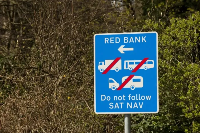 Framed Print : Do Not Follow Sat Nav sign on narrow road, warning drivers not to follow satallite navigation system, England, april Framed Print : Do Not Follow Sat Nav sign on narrow road, warning drivers not to follow satallite navigation system, England, april
