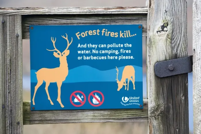 Framed Print : Forest fires kill warning sign on gate, Lake District N. P. Cumbria, England, February