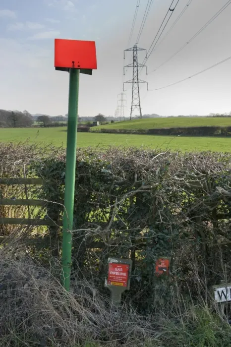 Framed Print : Gas pipeline marker in farmland, Street, Lancaster, Lancashire, England, march Framed Print : Gas pipeline marker in farmland, Street, Lancaster, Lancashire, England, march
