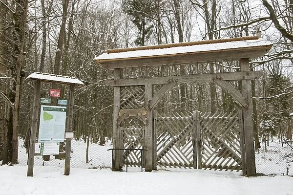 Gate leading to primeval forest habitat, Bialowieza Strictly Protected Area, Bialowieza N. P