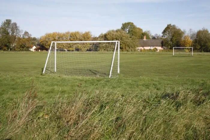 Framed Print : Goal posts on village football pitch, The Carnser, Mellis Common, Mellis, Suffolk, England, october Framed Print : Goal posts on village football pitch, The Carnser, Mellis Common, Mellis, Suffolk, England, october