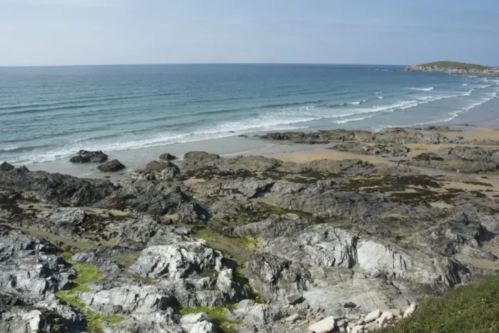 Framed Print : Greenstone igneous rocks on beach, Fistral Bay, Newquay, Cornwall, England, July Framed Print : Greenstone igneous rocks on beach, Fistral Bay, Newquay, Cornwall, England, July