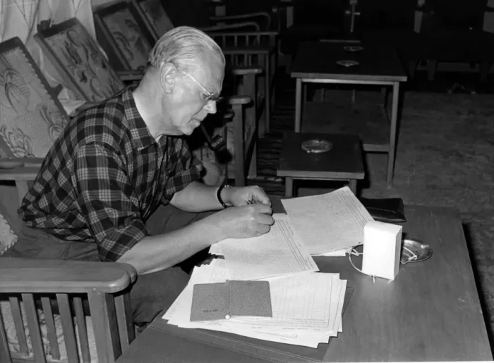 Framed Print : Guy Mountfort - Azraq Jorden April 1965 writing bird reports Framed Print : Guy Mountfort - Azraq Jorden April 1965 writing bird reports
