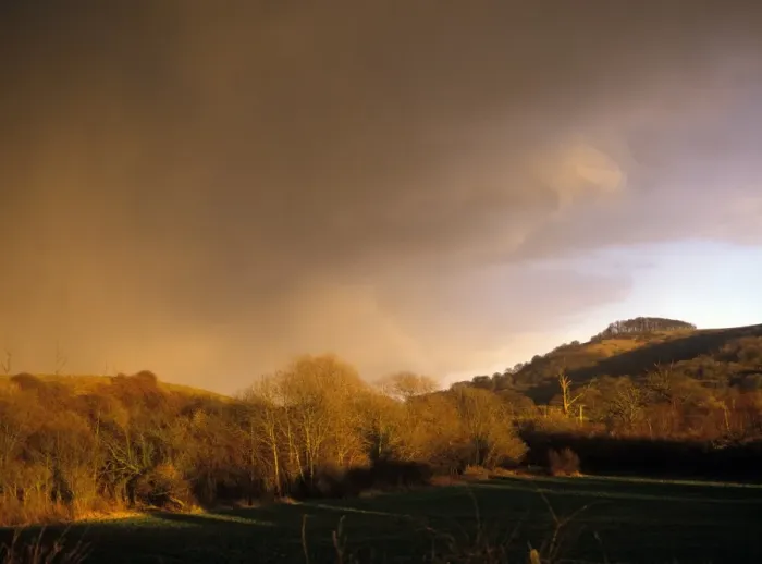 Framed Print : Hail Storm moving over Chanctonbury Ring, Sussex