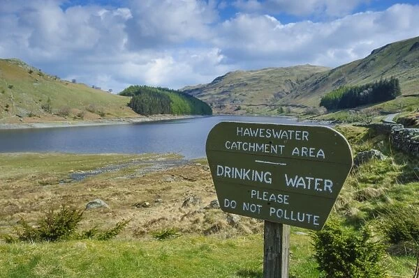 Haweswater Catchment Area, Drinking Water, Please Do Not Pollute sign near upland reservoir, Haweswater Reservoir