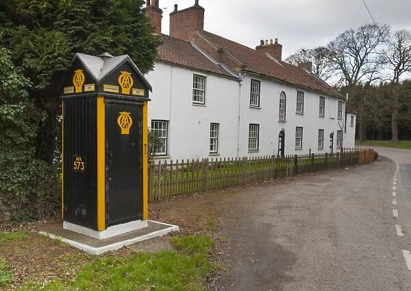 Historic motoring emergency telephone box, a Box 573, Garrowby, East Yorkshire, England, march
