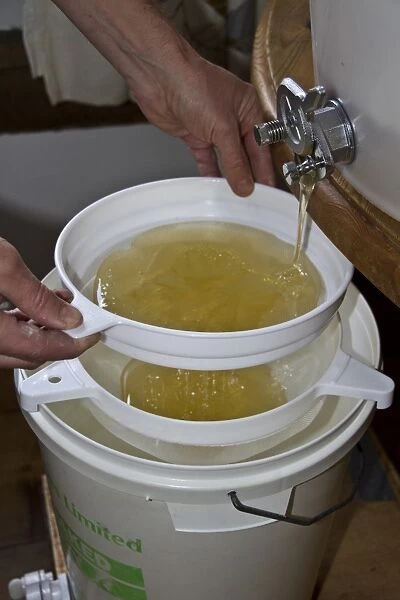 After the honey has been spun from the comb its filtered through two filters into the storage drum