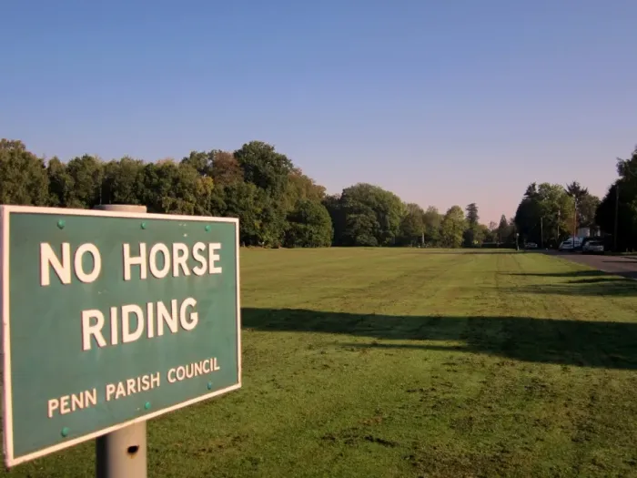Framed Print : No Horse Riding sign, Penn Wood, Penn Street, Chilterns, Buckinghamshire, England, september