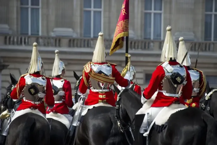 Framed Print : Household Cavalry mounted troopers in ceremonial uniforms, Changing of the Guard outside palace, Buckingham Palace Framed Print : Household Cavalry mounted troopers in ceremonial uniforms, Changing of the Guard outside palace, Buckingham Palace