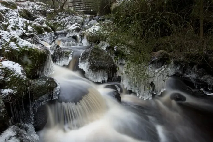 Framed Print : Ice formations and cascades in woodland stream, Wyming Brook, Sheffield, South Yorkshire, England, december Framed Print : Ice formations and cascades in woodland stream, Wyming Brook, Sheffield, South Yorkshire, England, december