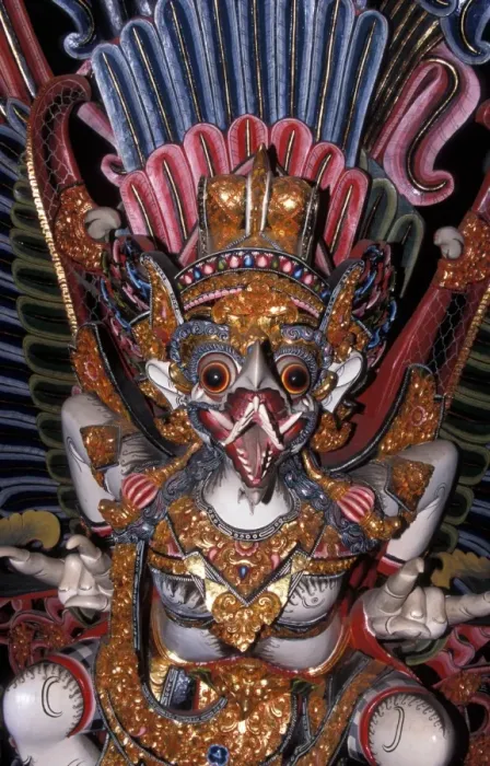 Framed Print : Indonesia A painted wood carving of a mythological creature / Bali Framed Print : Indonesia A painted wood carving of a mythological creature / Bali
