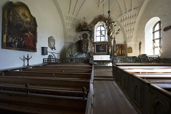 Interior of medieval church, Trono Old Church, Halsingland, Norrland, Sweden, august