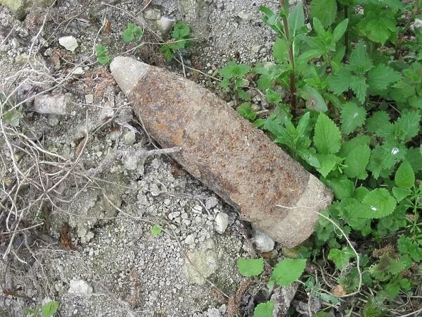 Iron Harvest, World War One high explosive shell, unexploded, Somme Battlefield, Somme, Picardy, France, May