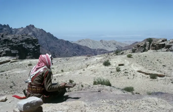 Framed Print : Jordan Arab soldier looking over the Rift Valley