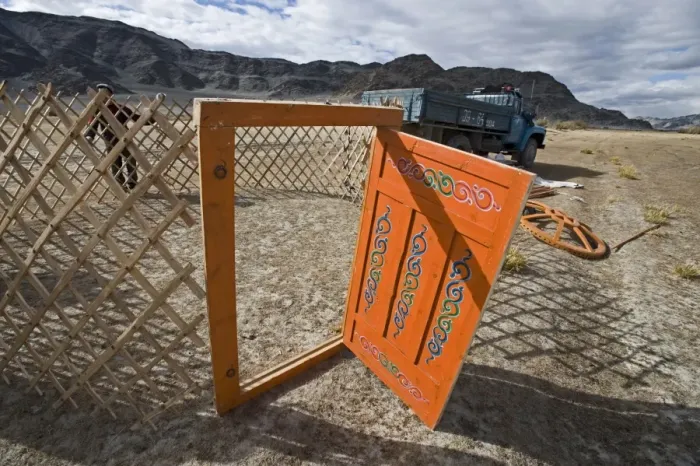 Framed Print : Kazakh nomads erecting ger camp on steppe, Bayan-Ulgii, Western Mongolia, october Framed Print : Kazakh nomads erecting ger camp on steppe, Bayan-Ulgii, Western Mongolia, october