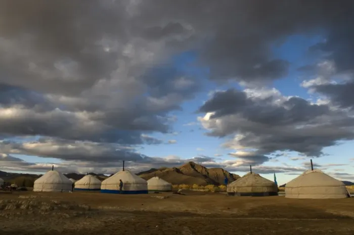 Framed Print : Kazakh nomads ger camp on steppe, Bayan-Ulgii, Western Mongolia, october Framed Print : Kazakh nomads ger camp on steppe, Bayan-Ulgii, Western Mongolia, october