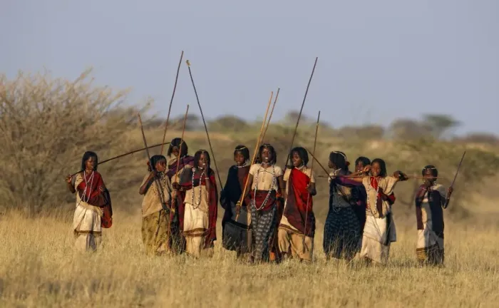 Framed Print : Keruyu girls, group walking through savanna, Awash, Afar Region, Ethiopia Framed Print : Keruyu girls, group walking through savanna, Awash, Afar Region, Ethiopia