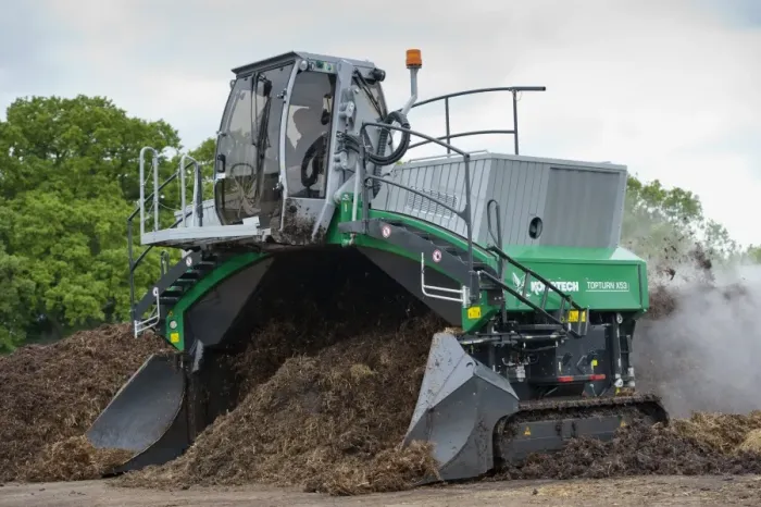Framed Print : Komptech self-propelled compost turner, turning over rotting bedding manure, England, June Framed Print : Komptech self-propelled compost turner, turning over rotting bedding manure, England, June