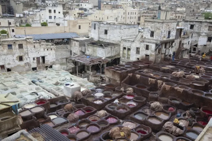 Framed Print : Leather tannery in city, Tanner's Quarter, Fes el Bali, Fes, Morocco, april Framed Print : Leather tannery in city, Tanner's Quarter, Fes el Bali, Fes, Morocco, april
