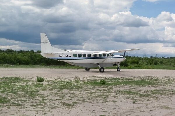 Light aeroplane on runway, Okavango Delta, Botswana