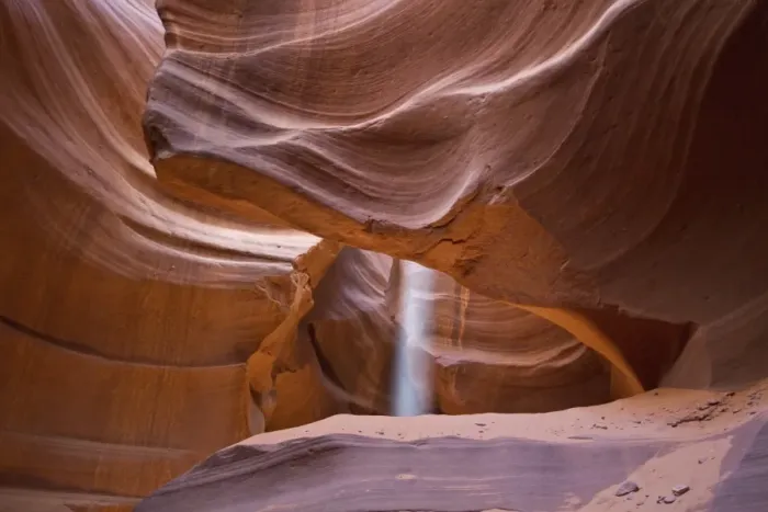 Framed Print : Light beam in Upper Antelope Canyon was formed by erosion of Navajo Sandstone Framed Print : Light beam in Upper Antelope Canyon was formed by erosion of Navajo Sandstone