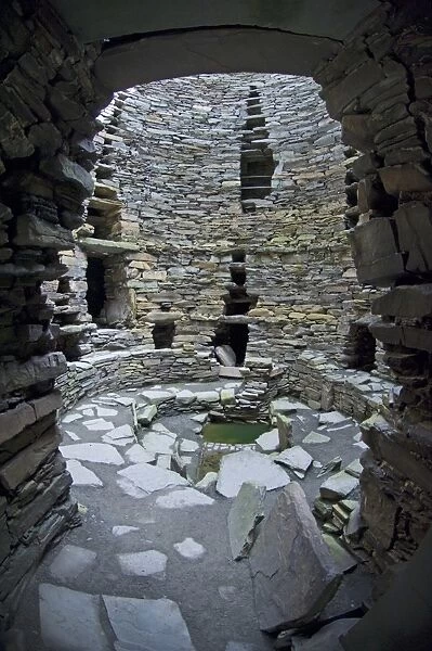 Looking into interior of Iron Age broch from doorway, Mousa Broch, Mousa, Shetland Islands, Scotland, summer