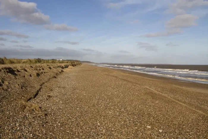 Framed Print : Looking north along Minsmere beach towards Dunwich and Southwold, Suffolk Framed Print : Looking north along Minsmere beach towards Dunwich and Southwold, Suffolk