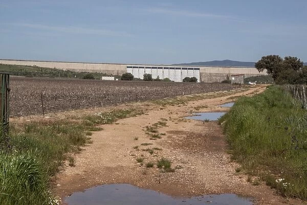 Looking towards the Presa de Sierra Brava Dam which is in full flow. This dam lies in the eastern side of Badajoz