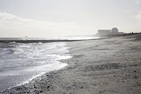 Looking south along Minsmere beach towards Sizewell Nuclear Power Station - Suffolk
