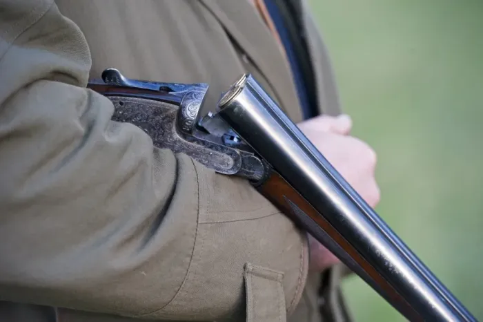 Framed Print : Man holding loaded 12 bore shotgun, broken and held in crook of arm, on gamebird shoot in upland, Yorkshire Dales Framed Print : Man holding loaded 12 bore shotgun, broken and held in crook of arm, on gamebird shoot in upland, Yorkshire Dales
