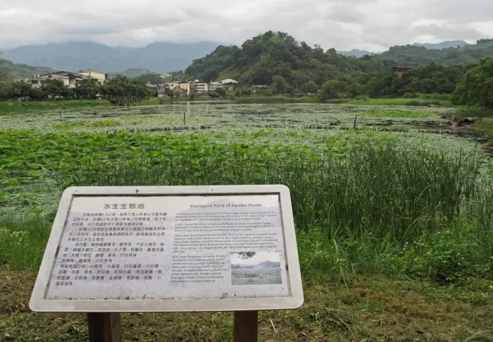 Framed Print : Manmade Ecological Pond with interpretation notice, drainage control and regional irrigation system Framed Print : Manmade Ecological Pond with interpretation notice, drainage control and regional irrigation system