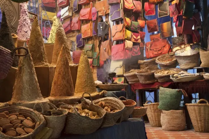 Framed Print : Market stand in city medina at night, Chefchaouen, Morocco, april Framed Print : Market stand in city medina at night, Chefchaouen, Morocco, april